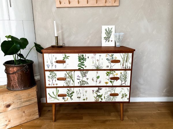Teak Byrå 1950 tal, tapetserad i Nordens Flora - Bild 7