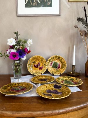 Sarreguemines France - Majolika Dessert/Frukt Assiett 6 st