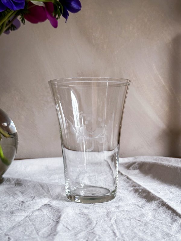 Äldre öl/drink glas slipad dekor