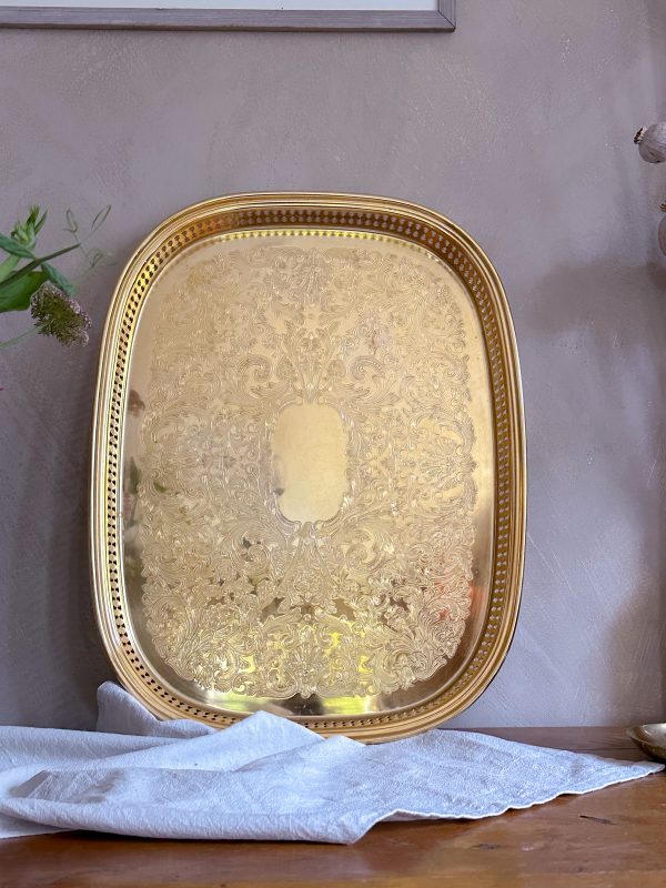Stor Serveringsbricka guldpläterad - Bild 2