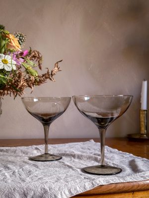 Munblåsta Coupeglas/Champagneglas - Rökfärgade, Art Deco stil