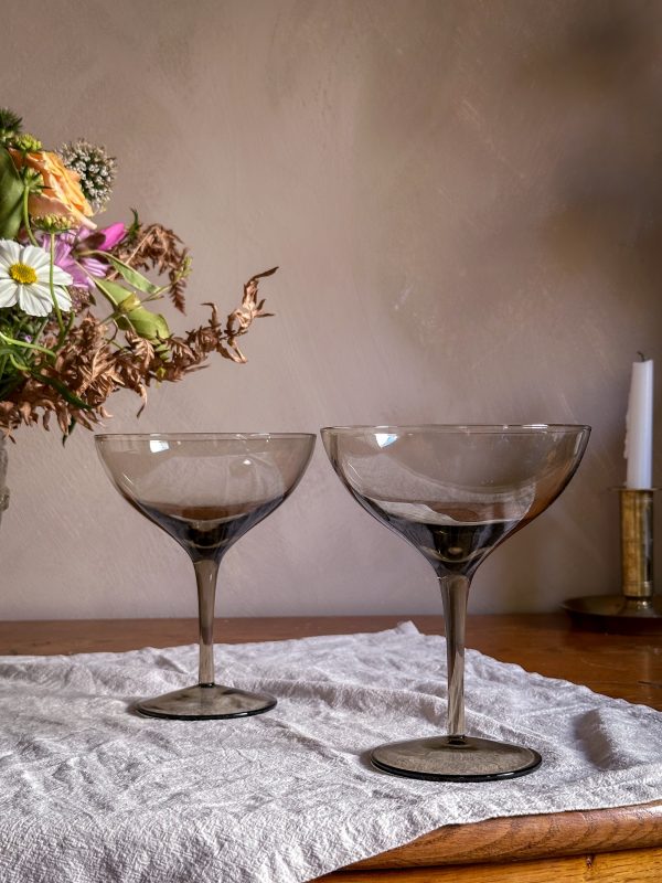Munblåsta Coupeglas/Champagneglas - Rökfärgade, Art Deco stil