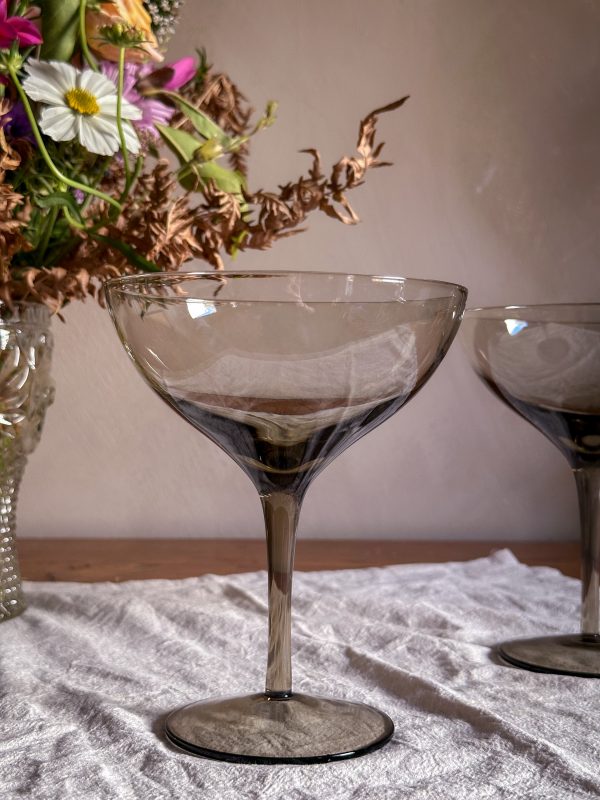 Munblåsta Coupeglas/Champagneglas - Rökfärgade, Art Deco stil - Bild 3
