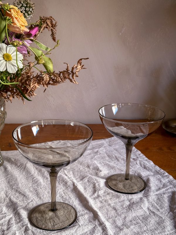 Munblåsta Coupeglas/Champagneglas - Rökfärgade, Art Deco stil - Bild 5