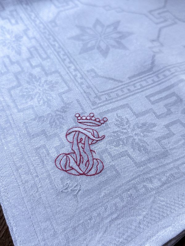 Servetter i Linnedamast med monogram & Adelskrona 4 st - Bild 7