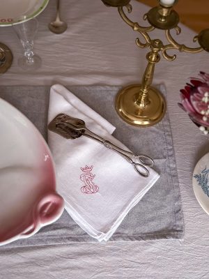 Servetter i Linnedamast med monogram & Adelskrona 4 st