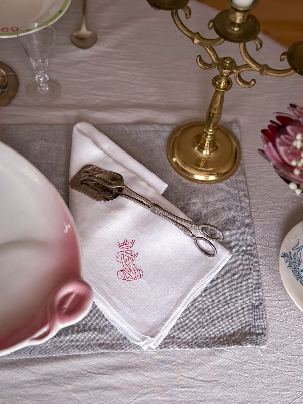 Servetter i Linnedamast med monogram & Adelskrona 4 st