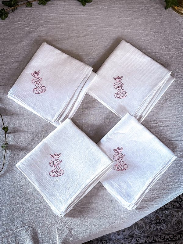 Servetter i Linnedamast med monogram & Adelskrona 4 st - Bild 9