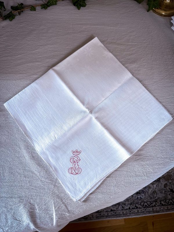 Servetter i Linnedamast med monogram & Adelskrona 4 st - Bild 12