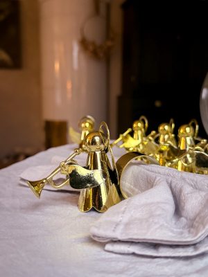 Servettringar Änglar m trumpet i guld metall 6 st
