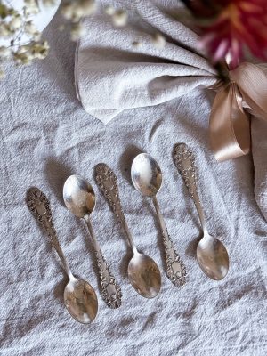Kaffeskedar dekorerat skaft Nysilver 5st