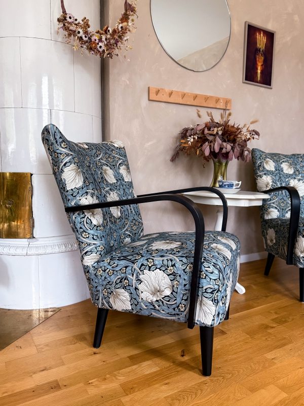 Swedish Modern Fåtölj 40/50 tal klädd i William Morris tyg - Bild 7